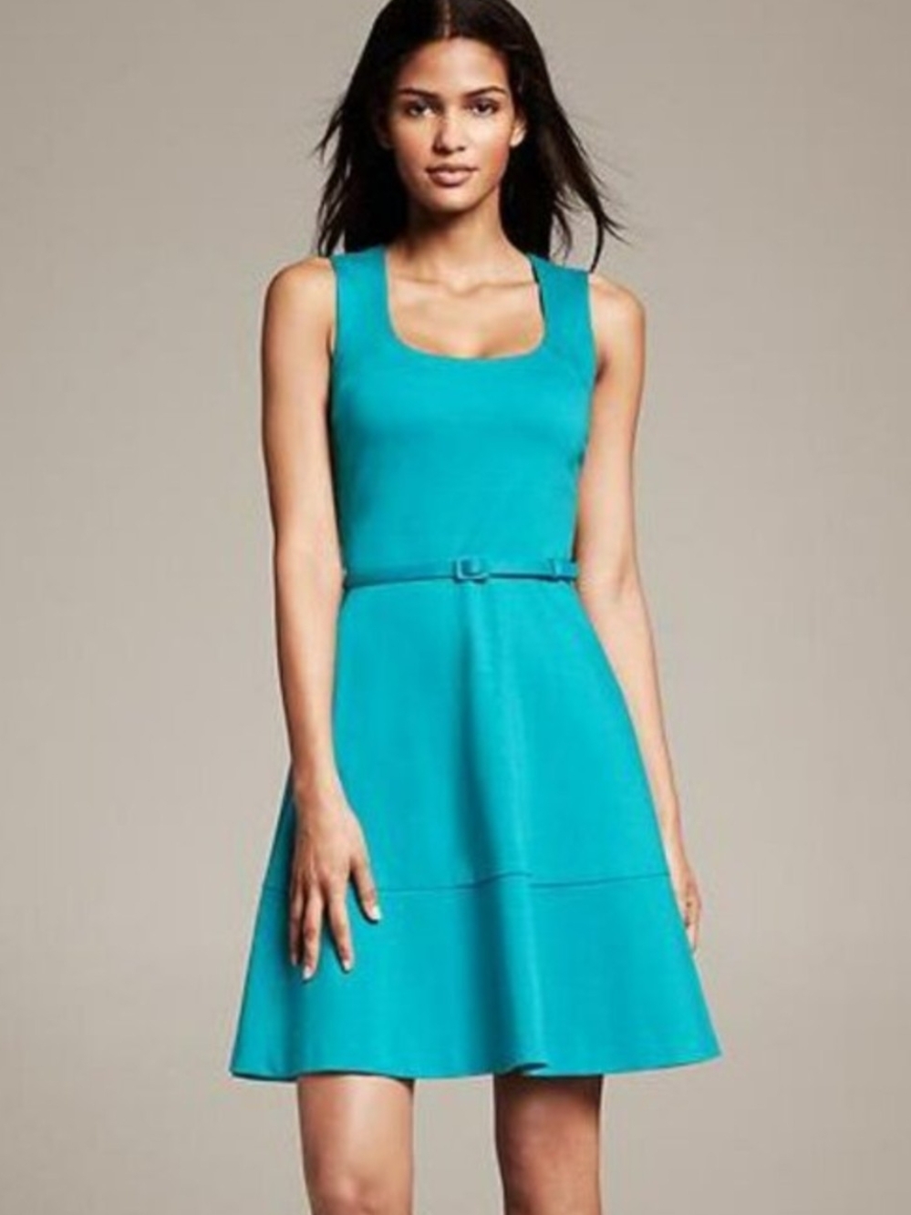 Banana Republic Sleeveless Teal Fit-and-Flare Dress with Belt 00p